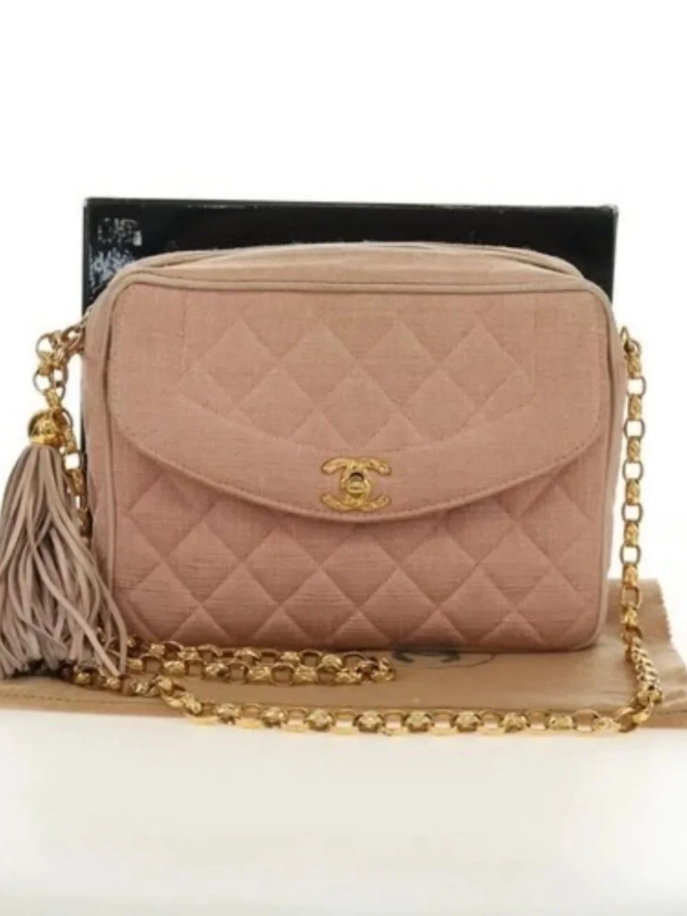 CHANEL Matelasse Chain Shoulder Bag Canvas Pink Gold CC Auth 183065M
